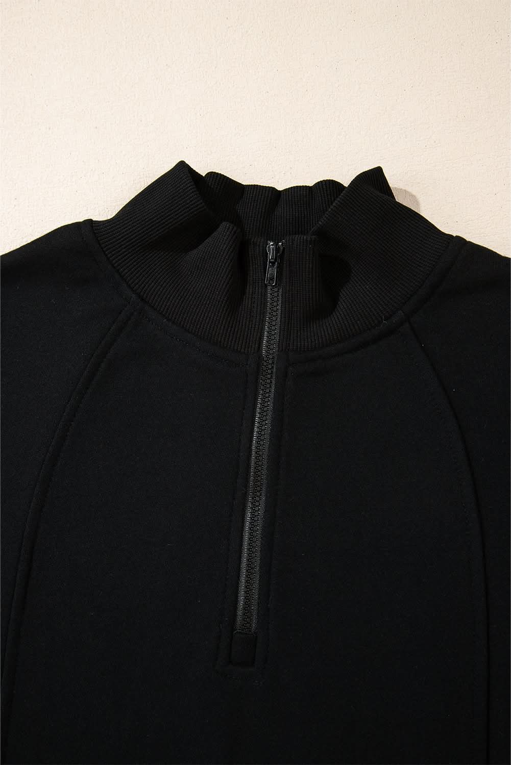 Black Zipped Neck Pullover Drop Shoulder Sweatshirt - Love Salve
